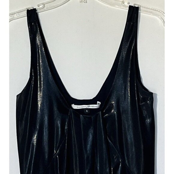 DIANE von FURSTENBERG DVF Lesley Black Liquid Jersey Sleeveless Shift Dress - Picture 7 of 10